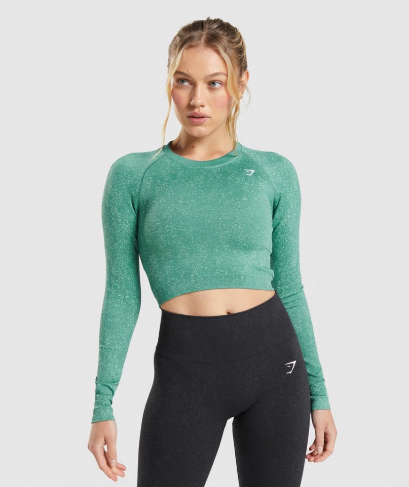 Przycięte Topy Gymshark Adapt Fleck Seamless Long Sleeve Damskie Zielone | PL 506WTE